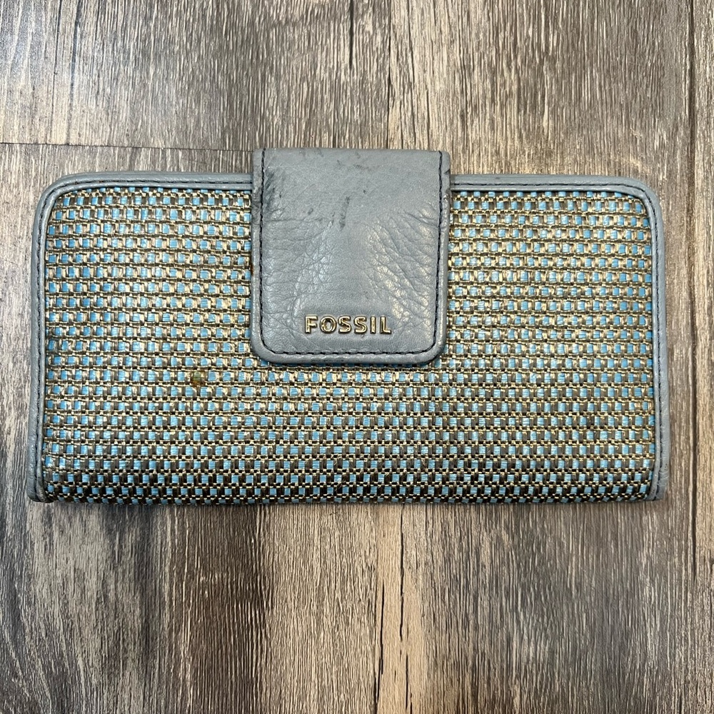 Fossil Sydney Bifold Snap Wallet in Smokey Blue Genuine Leather Interior